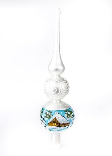 Spitz Glass Christmas Tree Topper Mouth Blown by Polish Artisans and Hand Decorated with Embellishments Made in Poland