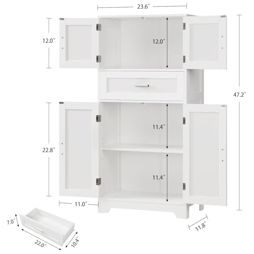 Bathroom Storage Cabinet with Adjustable Shelf & Large Drawer