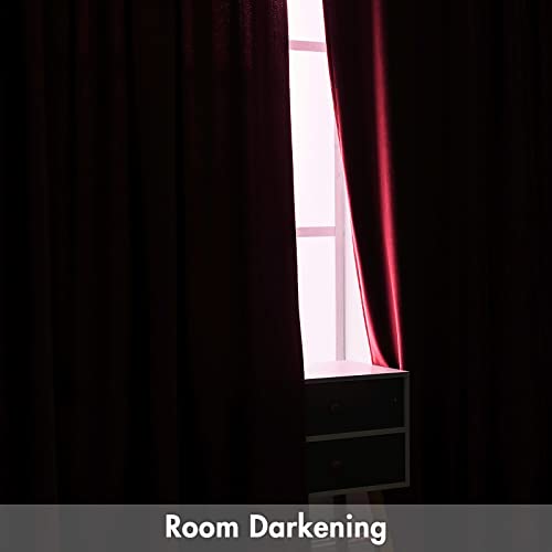 Burgundy Red Blackout Velvet Curtains Drapes 90 Inch Long 52"x90" (2 Count)
