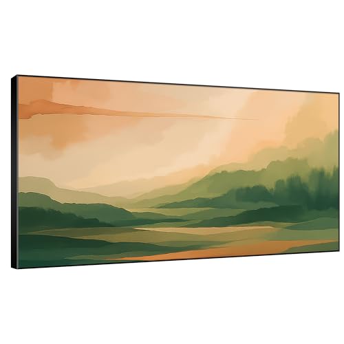36"x60" Extra Large Framed Wall Art Serene Green Mountains Horizon Landscape Illustration for Home Living Room Bedroom Decor