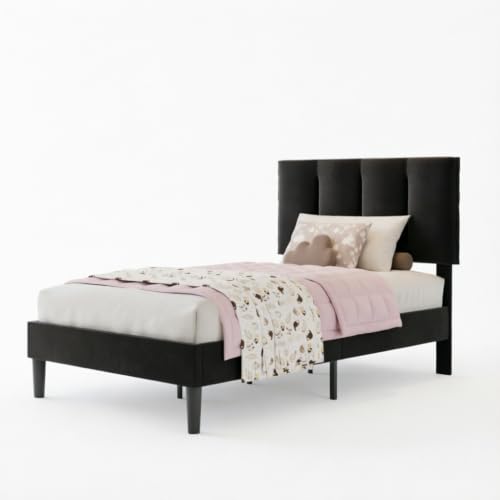 Twin Size Bed Frame with Upholstered Headboard