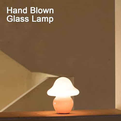 Mushroom Lamp Pink Glass Mushroom Table Lamp for Bedrooms