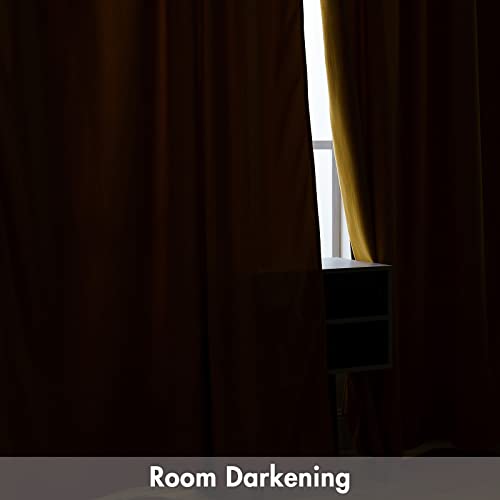 Mustard Yellow Blackout Velvet Curtains Drapes 72 Inch Long 52"x72" (2 Count)