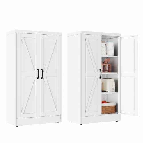 47" White Metal Storage Pantry Cabinet