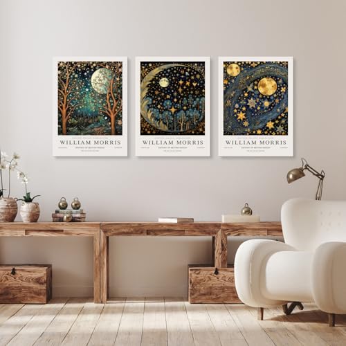 Wrapped Canvas William Morris Moon Star Wall Art Set of 3 (3 Count)