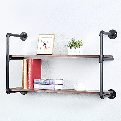 Industrial Pipe Shelves With Wood Planks