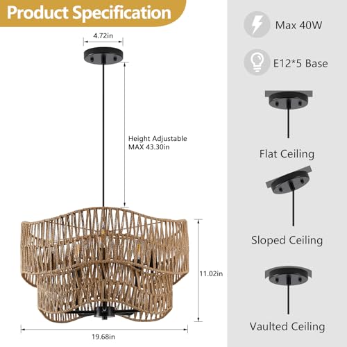 19.68" Large Rattan Chandelier