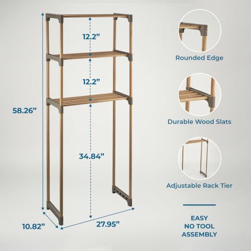 Over-the-Toilet Bathroom Storage Shelf, Wood, Natural, 3-Tier