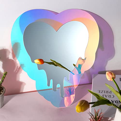 Irregular Wall Mirror Wavy Acrylic Rainbow Mirror Room Decor Aesthetic Mirrors Amorphic Vanity Retro Mirrors for Bedroom Living Room Bathroom Entryway Wall Decor