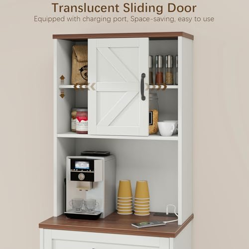 68" Farmhouse Storage Cabinet with LED Light & Charging Station
