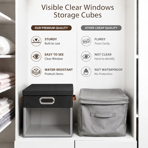 11x11 Inch Ultra Thick Fabric Storage Bins with Lids & Windows (3 Count)