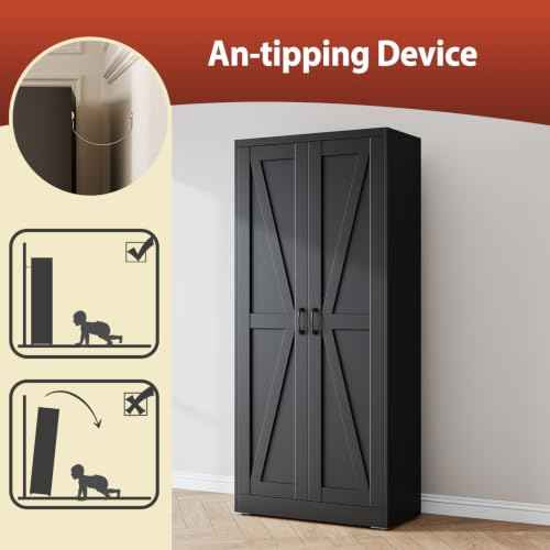 63" Black Metal Storage Pantry Cabinet