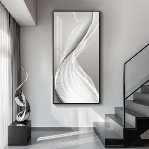 Large Framed Silver White Abstract Wall Art for Living Room