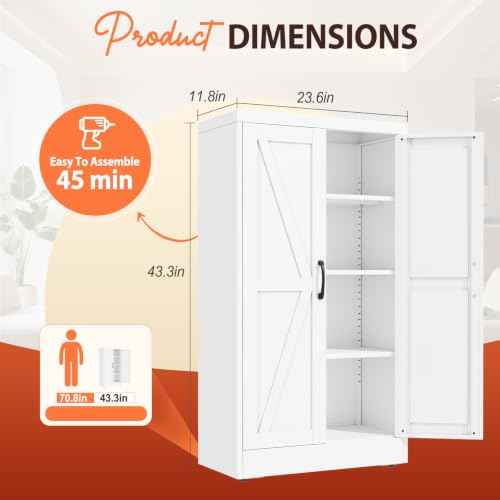 47" White Metal Storage Pantry Cabinet