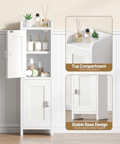 Rattan Small Bathroom Cabinet Narrow Toilet Paper Organizer White