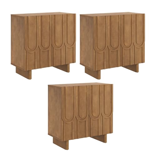 Kelly Mid Century Style Credenza with Geometric Carved Doors (3 Count)