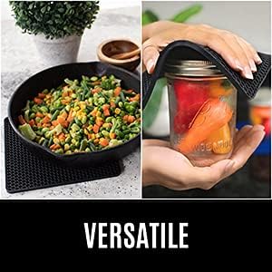 BPA-Free Soft Silicone 4 Piece Oven Mitts & Trivets Set - Ultra Heat Resistant Oven Mitts with Thick Cotton Liner - Long Slip Resistant Pot Holders, Flexible Oven Gloves - Empire Red