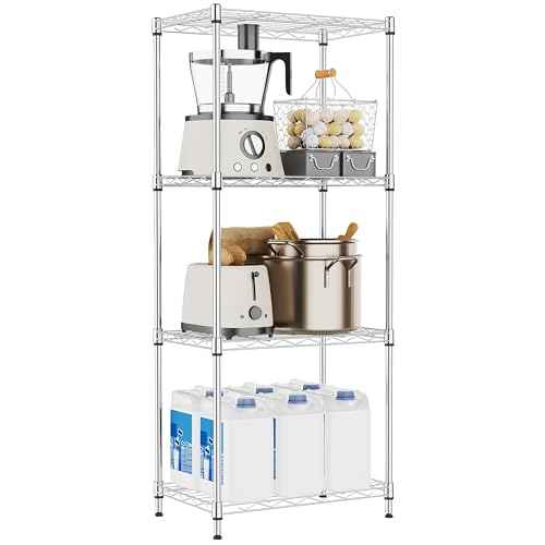 4 Tiers Shelf Metal Storage Shelves Wire Rack Closet Organizers with Wheel for Garage Kitchen Bathroom Laundry Chrome 11.8" D x 17.7" W x 41.9" H