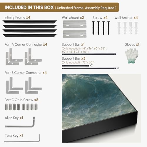 30"x60" Extra Large Framed Wall Art Dramatic Ocean Waves with Stormy Sky and Seagulls for Home Living Room Bedroom Decor