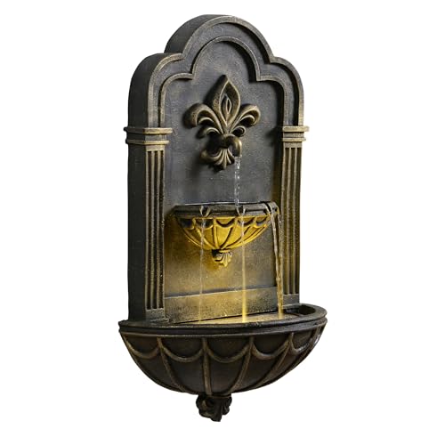 Fleur-de-lis Outdoor Water Fountain, Black & Gold