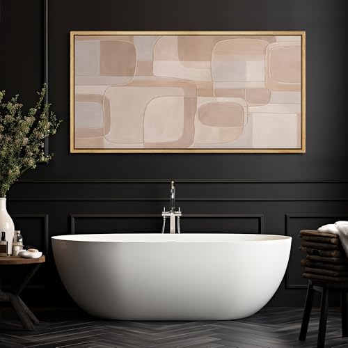 Extra Large Framed Canvas Print Wall Art Abstract Beige and Taupe Geometric Mid