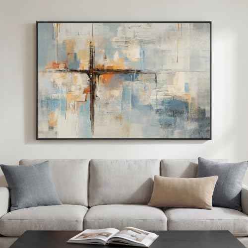 Extra Large Framed Blue Abstract Wall Art for Living Room