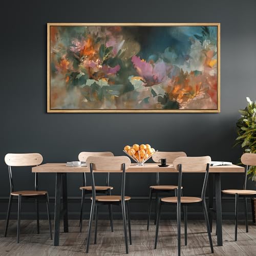 Extra Large Framed Canvas Print Wall Art Colorful Abstract Floral Antique Retro Fine Art Illustrations Decorative Colorful for Bedroom