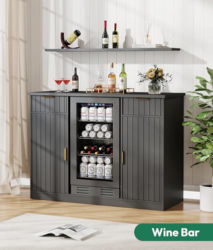 Coffee Bar Cabinet with Fridge Space and Power Outlet