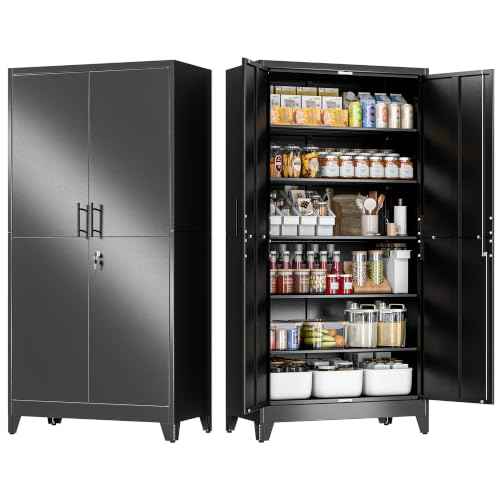 79" Tall Metal Pantry Storage Cabinet with Lock