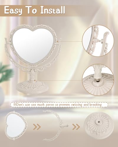 Vintage Heart Mirror for Desk Cute Coquette Room Decor