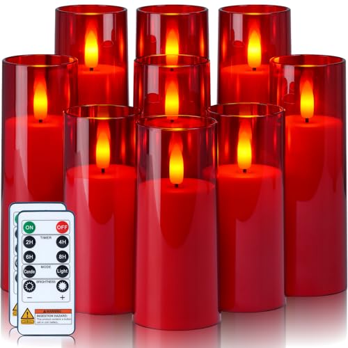 Red Flameless LED Pillar Candles (9 Count)