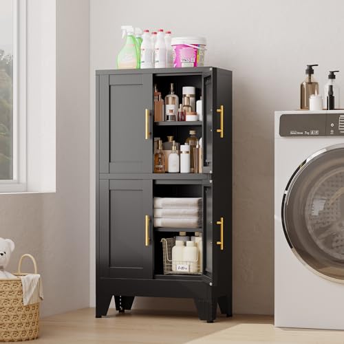 47” Black Metal Bathroom Storage Cabinet