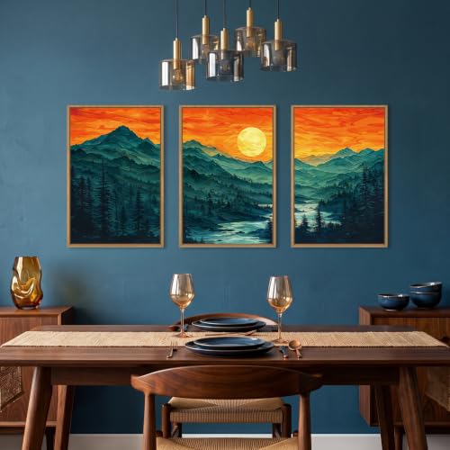 Boho Mountain Sunset Landscape Framed Canvas Wall Art
