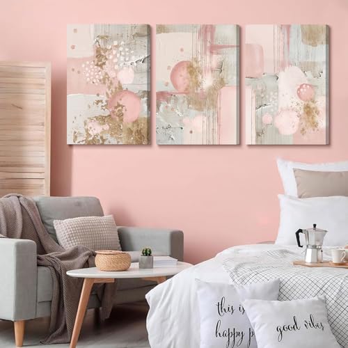 3Pcs Framed Pink and Gold Canvas Wall Art (3 Count)