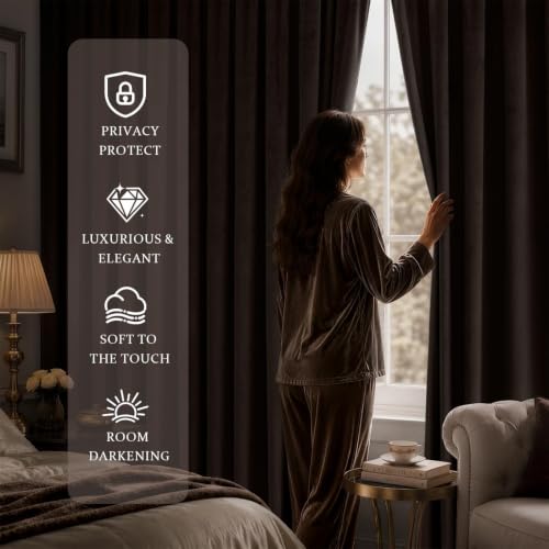 Brown Blackout Velvet Curtains Drapes 108 Inch Long 52"x108" Bedroom (2 Count)