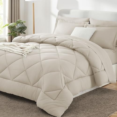 California King Size Comforter Set Beige