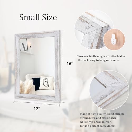 Mirrors for Wall Rustic Wood Framed Hanging Mirror Decorative for Farmhouse Bedroom Bathroom Living Room Entryway Hallway Small White