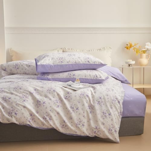 Purple Floral Comforter Set Twin XL Fluffy Soft Microfiber Girls Garden Floral Bedding Comforter Botanical Flowers Comforter with 2 Pillowcases Vintage Aesthetic Bedding Twin XL Comforter Set