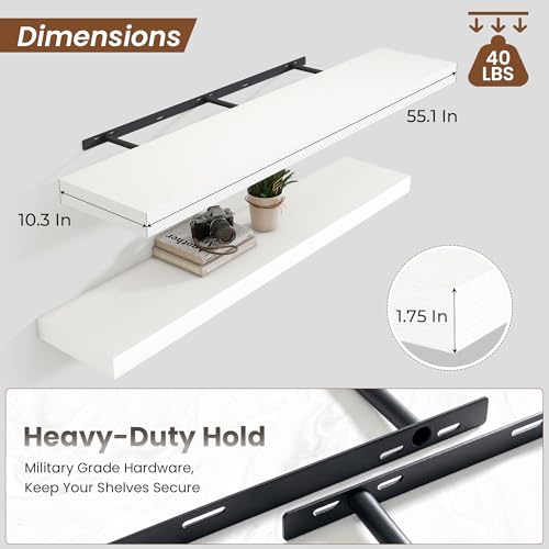 Floating Shelves 55.1" W x 10.3" D White Set of 2 (2 Count)