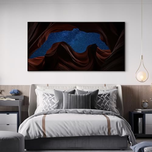 24"x46" Extra Large Framed Wall Art Starry Night Sky Through Antelope Canyon Rock Arch for Home Living Room Bedroom Decor