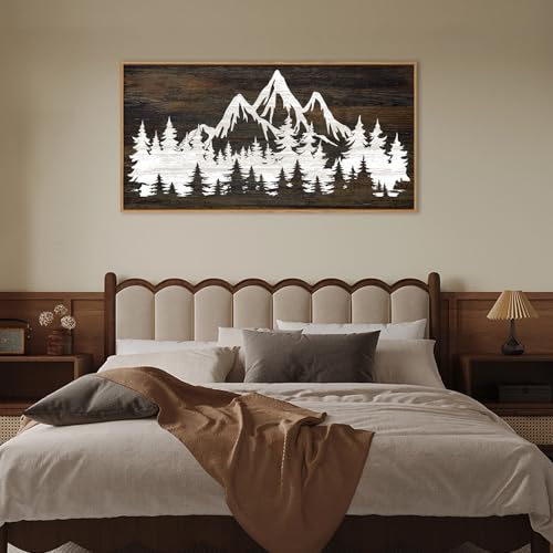 Large Mountain Tree Framed Canvas Wall Art