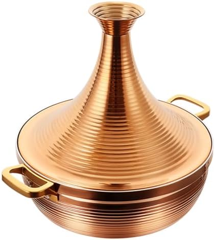 Large Stainless Steel Moroccan Tagine Pot, 30cm Non-Stick Tajine Casserole with Cone Lid & 2 Handles, Elegant Gold Design for Authentic Moroccan Cooking