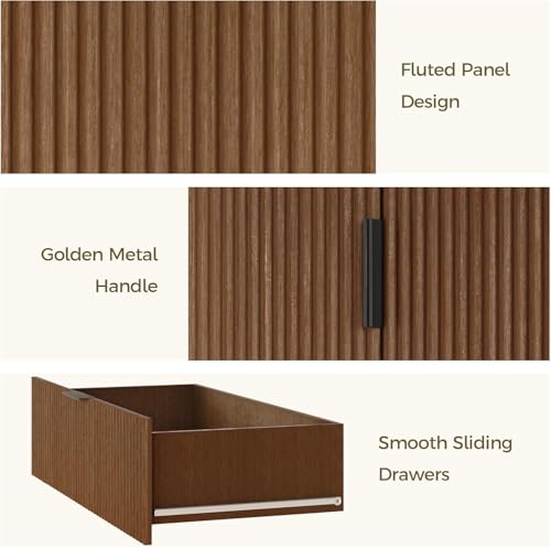 Fluted Tall Cabinet Kitchen Pantry with Adjustable Shelves