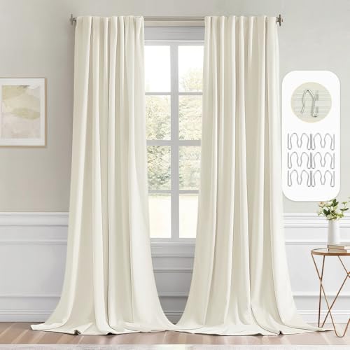 Cream Back Tab Blackout Curtains 52x108 Inch Long 2 Panels Set (2 Count)