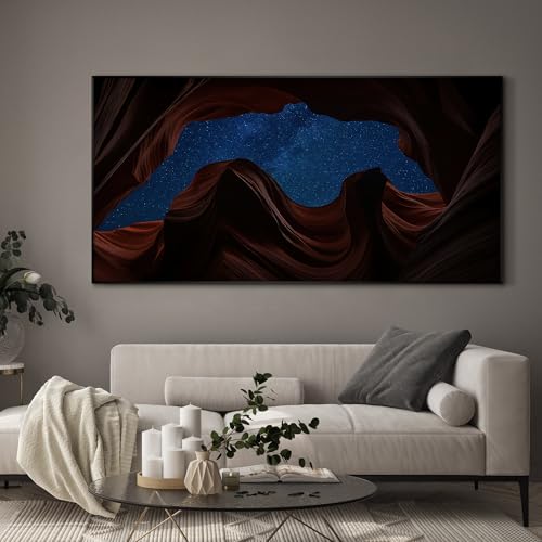 24"x46" Extra Large Framed Wall Art Starry Night Sky Through Antelope Canyon Rock Arch for Home Living Room Bedroom Decor