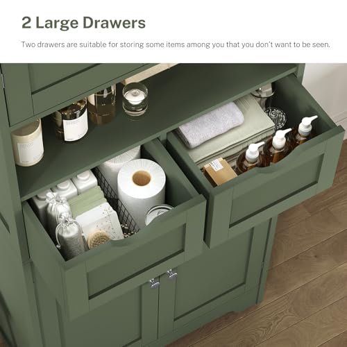 58" H Tall Bathroom Storage Cabinet with 2 Drawers & 2 Adjustable Shelves