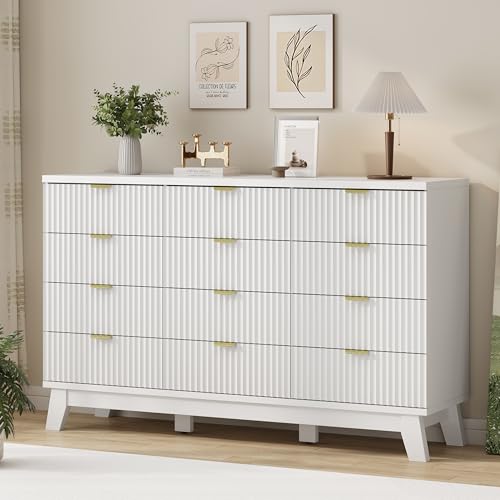 Fluted Dresser for Bedroom with 12 Drawers