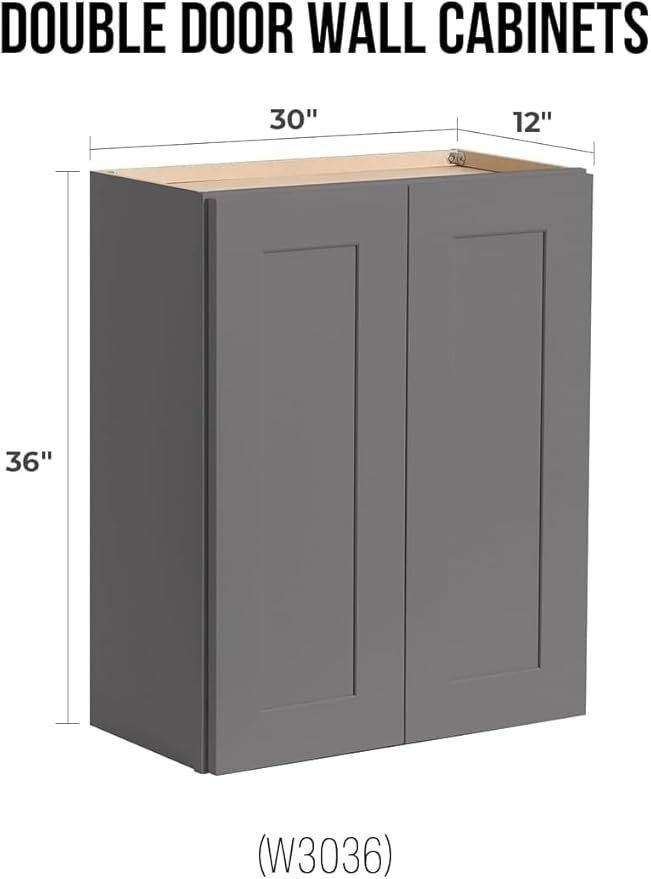 Wall-Mounted Cabinet – Solid Wood Shaker Style Medicine Cabinet with Adjustable Shelves & Soft-Close Doors for Bathroom, Kitchen, and Office Storage (Pebble Gray, 33" W x 12" D x 36" H)