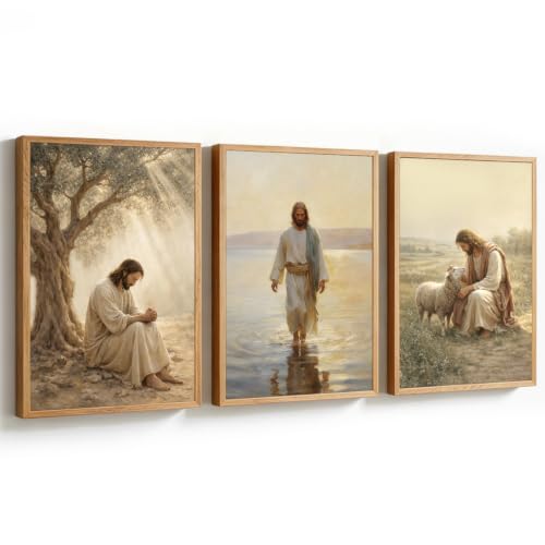 KAlRNE Vintage Jesus Christian Decor God Scripture Wall Art Set (3 Count)