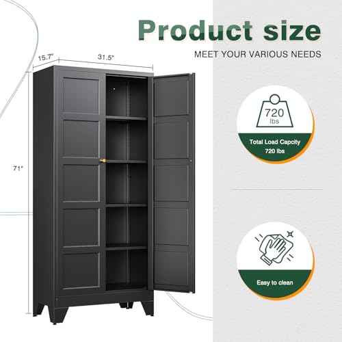 71" H Metal Storage Cabinet with 2 Doors and 4 Shelves